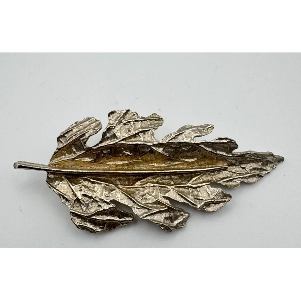 Vintage Arthur Pepper Brooch ART Silver Tone Textured Leaf Large Botanical‎ Pin